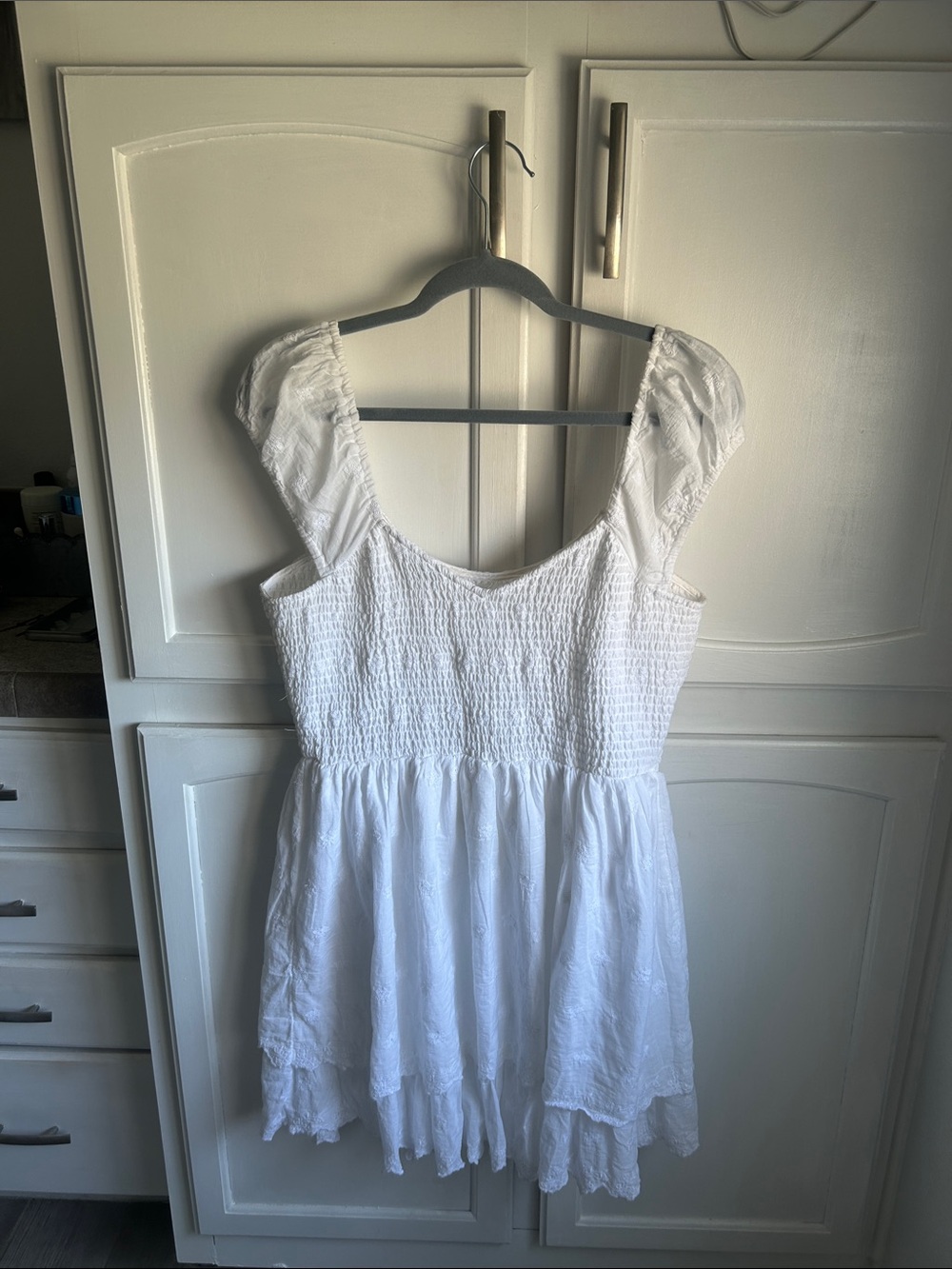 American Eagle Outfitters White Smocked Tiered Mini Dress - Picture 3 of 3